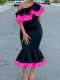 European and American large -size shoulder -back exposed ruffled border banquet parties fishtail skirt women's Sexy Party Dress