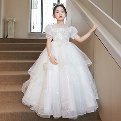Children's Evening Dress Light Luxury Niche High-end Girl Wedding Dress Girl Piano Performance Costume Host Flower Girl Princess Dress