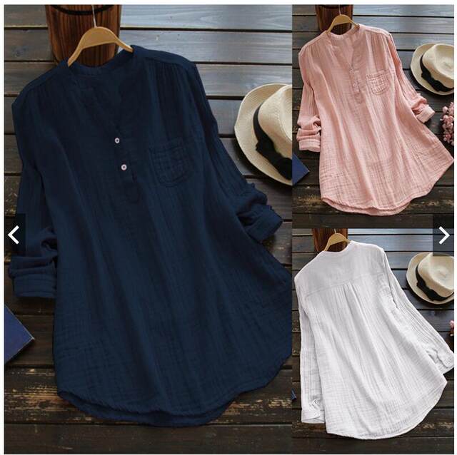 European and American women's clothing cross-border new products 2021 wish Amazon eaby best selling solid color loose stand collar cotton linen shirt
