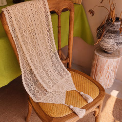 Cotton and linen table flag, American country style retro crocheted cotton thread TV cabinet shoe cabinet cover towel long coffee table dining table decoration cloth