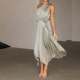 European and American temperament cocktail party slant collar one-shoulder party dress irregular sleeveless waist pleated satin long skirt for women