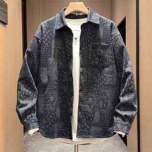 
Spring and Autumn New Ethnic Style Casual Denim Jacket Men's Trendy and Handsome Fashion Loose and Versatile Tuxedo Shirt Jacket