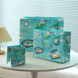 Cute Cartoon Birthday Gift Packaging Gift Bag New Style Portable ins White Cardboard Bag Durable Storage Shopping Bag