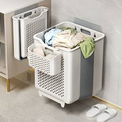 Dirty Clothes Bucket Dirty Clothes Basket Home Wall-Mounted Foldableable Bathroom Temporary Clothes Artifact Laundry Basket Doll Storage Bucket