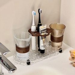 Vintage-Style Glass Mouthwash Cup and Toothbrush Cup Set with a High-End Feel for Bathroom, Couple's Electric Toothbrush Cup Holder