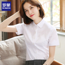 Romon White Shirt for Women, Short-Sleeved, Square Collar, Professional Formal Wear, Summer Thin Style, Elegant Interview Workwear, Women's Shirt