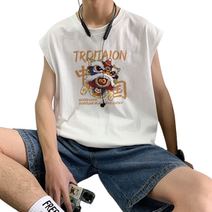 Chaopai Pi Shuai Pure Cotton Sleeveless T-shirt for Men's Summer American Hiphop High Street Sports Fitness Sweat Tank Top with Sweat Sweat Sweat and Shoulder