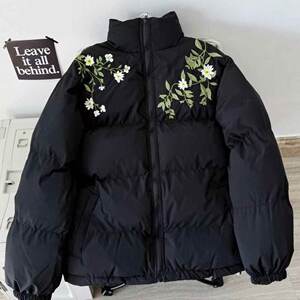 
National trend Chinese style floral letter printed stand collar cotton coat thickened men and women winter warm loose coat cotton coat couple