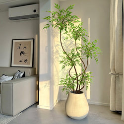 Artificial Green Plant Nandina, Large Potted Plant for Living Room, Indoor Light Luxury Decoration, Faux Plant Floor-Standing Ornament, Fake Tree