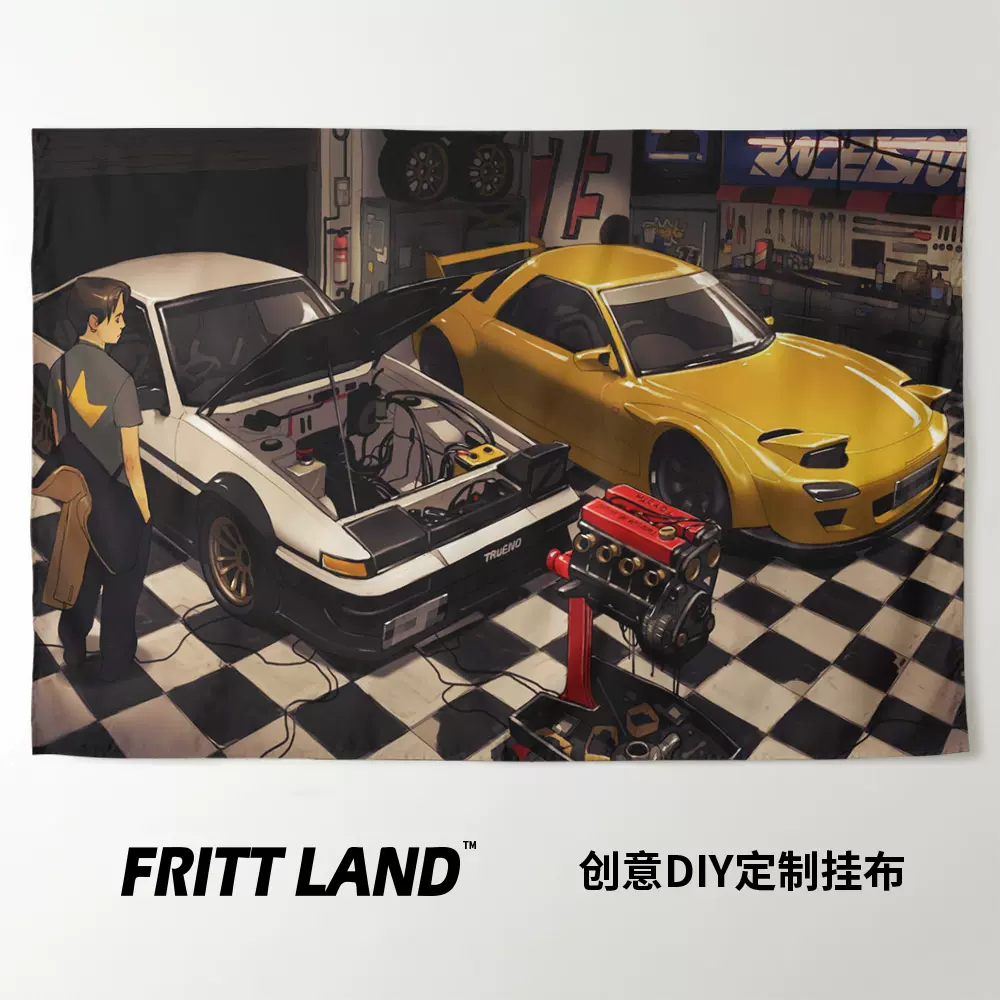 Jdmmazdarx7高橋涼介fc性能車宿舍臥室裝飾畫海報背景牆布掛布