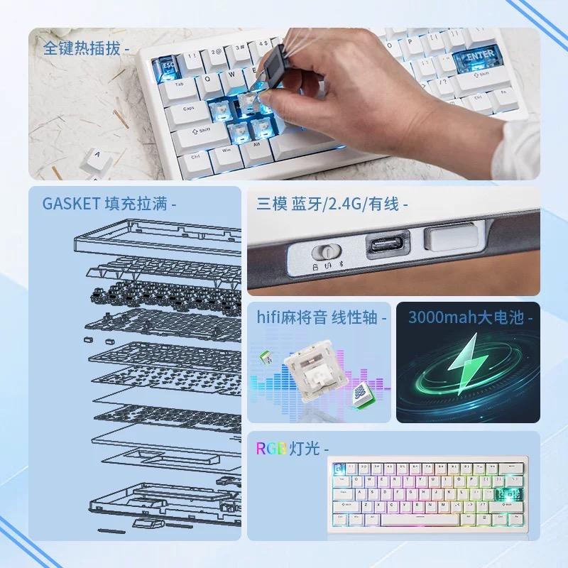 Cidoo赤度QK61 V2三模机械键盘VIA/QMK蓝牙gasket结构机械键盘-淘宝网
