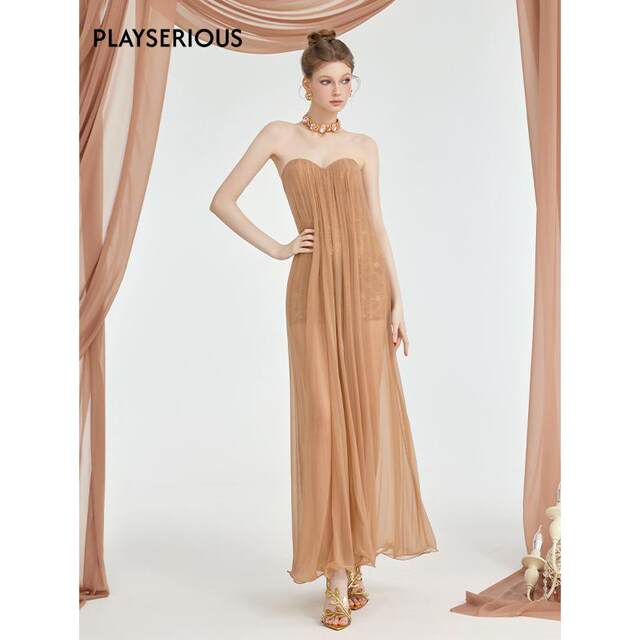 
Sheer Luck New Summer Thea Dress Women's Off-Shoulder Mesh Pleated Strapbreast Dress Seaside Vacation