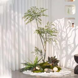 Artificial Green Plants for Landscaping, Nandina Bamboo Indoor Plants for Under-Stairway Decoration, Floor-Standing Potted Plants, Window Display Fake Trees, Decorative Ornaments