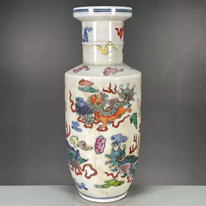 中国　大清康煕年製　五彩花卉文　三段瓶　時代箱付　V　R3314B 中国 大清康煕年製 五彩花卉文 三段瓶 時代箱付 V