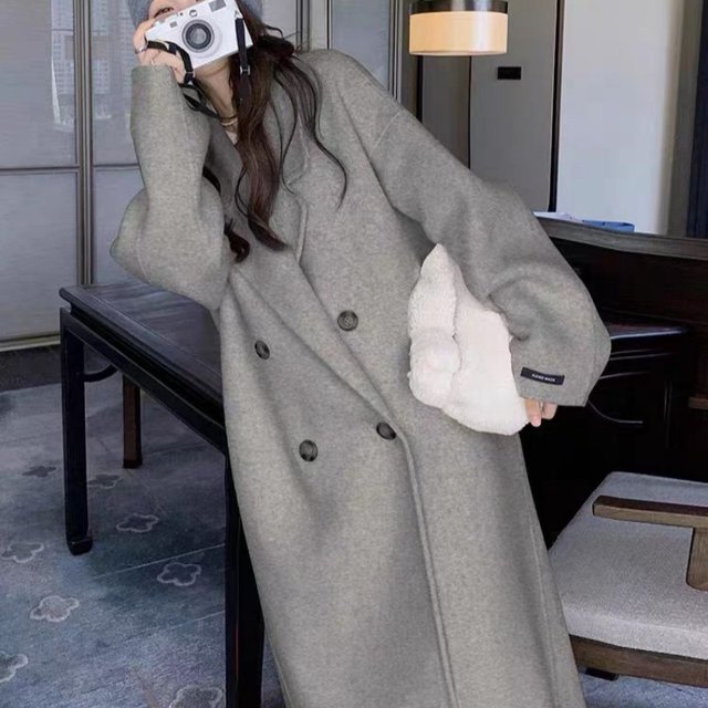 Hepburn style gray double-sided wool coat for women 2023 winter new ...