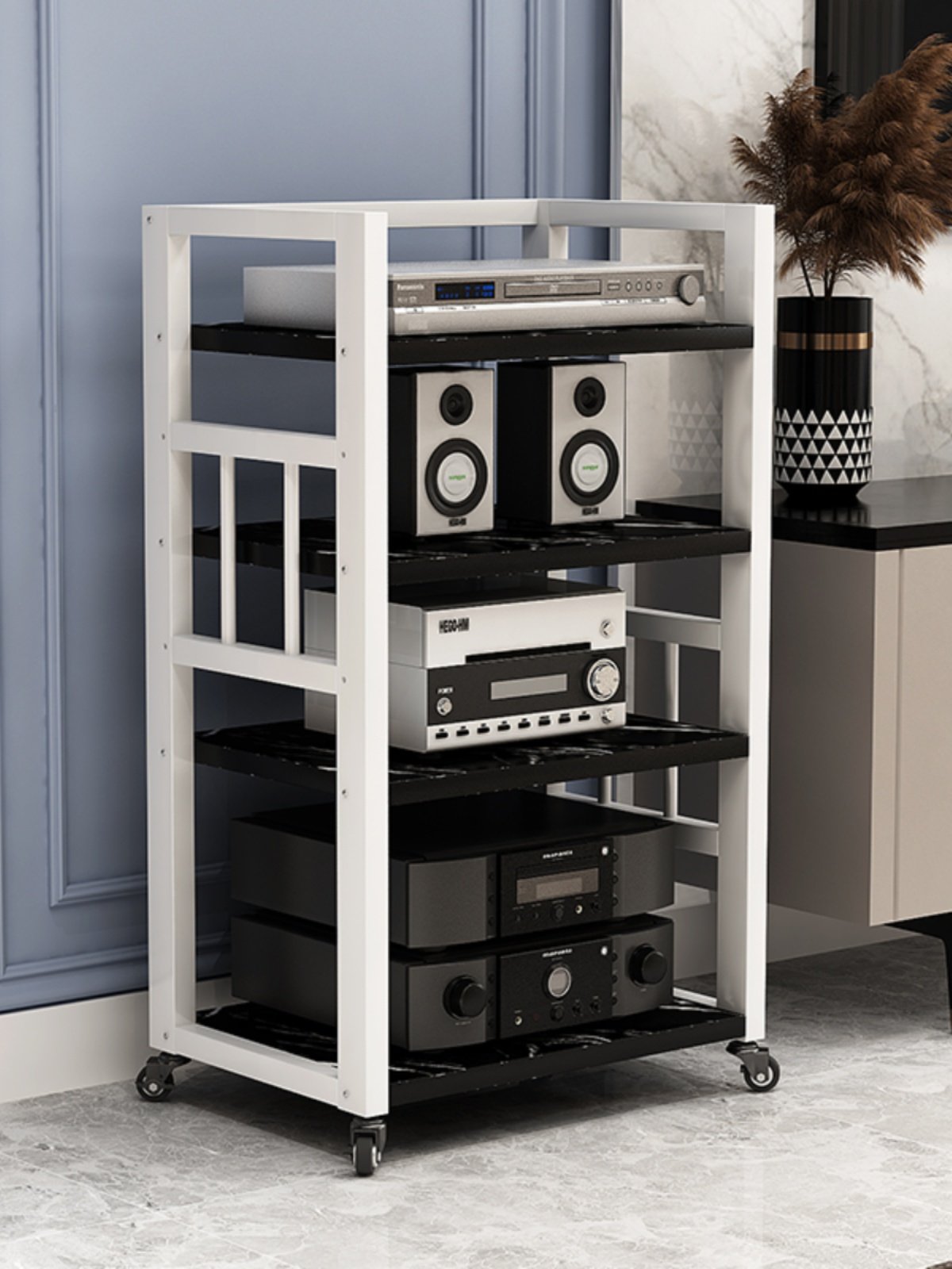 高級】オーディオラック 2段 スチール脚 無垢材 高級】オーディオ