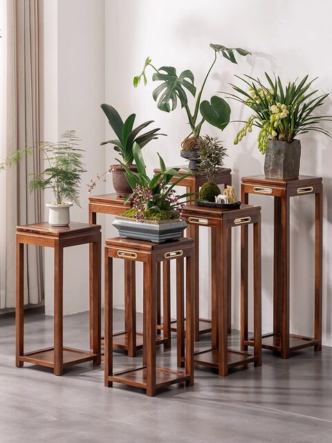 Log Flower Rack Black gold solid wood flower rack indoor living room floor-standing log ...