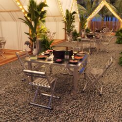 Commercial Barbecue Restaurant Outdoor Tables and Chairs, Foldable Stainless Steel Street Stall Hot Pot Barbecue Table, Night Market Food Stall Table