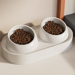 Ceramic double bowl dog bowl cat food bowl cat food bowl drinking water feeding rice bowl dog bowl anti-knock over pet supplies cat bowl