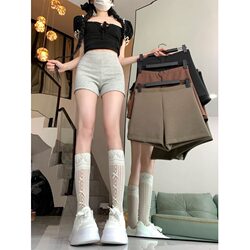 Gray High-Waisted Casual Sports Shorts for Women, Summer 2026 New Style, Petite Slim Fit, Hip-Hugging Hot Pants