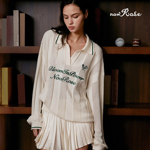 
NowRose spring golf prep long-sleeved lapel sweater top old money style women's sports sweater