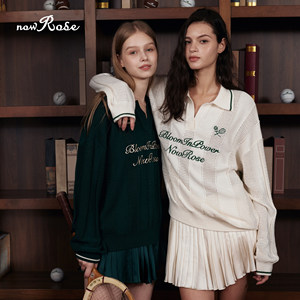
NowRose official lazy and relaxed sweater sports pullover knitted college style sweater with loose and high-end feel