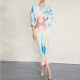 Miyake pleated high-end dress for women 2024 spring and autumn new retro printed large-size 7-quarter sleeve V-neck midi skirt