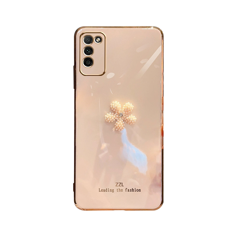 适用于华为荣耀30青春版手机壳高档电镀直边MXW-AN00新款珍珠花朵镶钻 