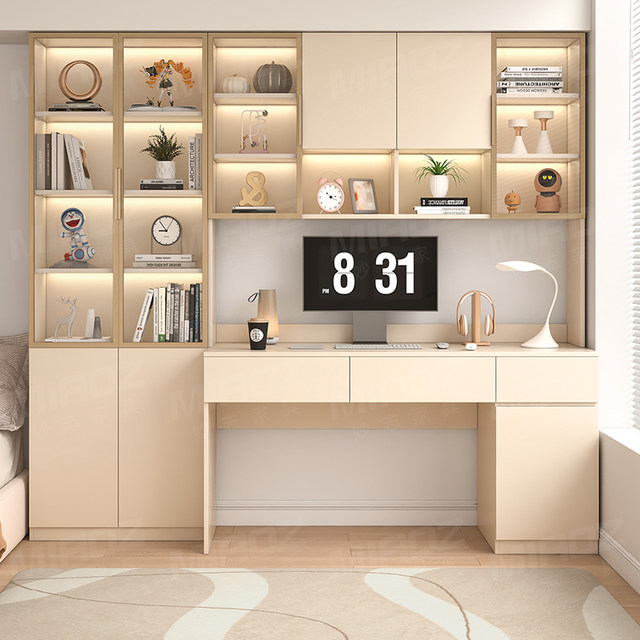 Solid wood desk bookshelf integrated desk with bookcase combination modern minimalist learning table household desktop office computer table