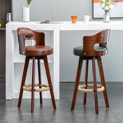 Modern Minimalist Rotating Solid Wood Bar Stool with Backrest, High Stool for Home, Front Desk Bar Stool, Milk Tea Shop Bar Chair