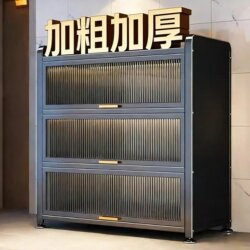 Carbon Steel Kitchen Storage Rack Floor-Standing Multi-Layer Storage Cabinet Microwave Oven Household Cupboard Multi-Functional Cabinet Storage Cabinet