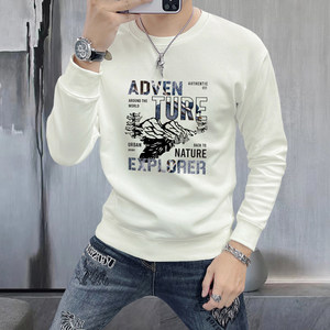 
Printed men's sweatshirt spring and autumn pullover top base shirt slim fit inside and outside wearing long-sleeved round neck trendy men's top