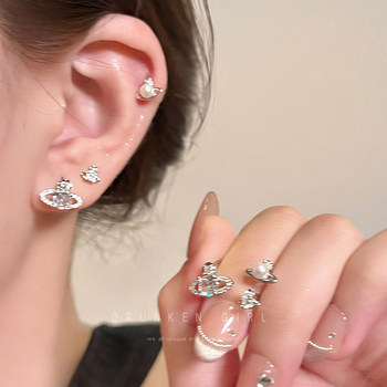 Queen Mother of the West Saturn Pearl Earrings Female Planet Double Ear Piercing