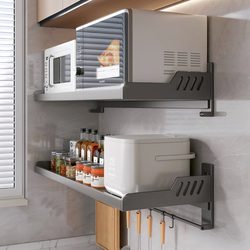 Kitchen Microwave Oven Rack, No-Drill Wall-Mounted Oven Shelf, Household Wall-Mounted Storage Rack Bracket