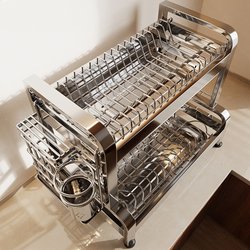 New Thickened Stainless Steel Kitchen Storage Rack, Dish Rack, Storage and Draining Rack, Multifunctional Integrated Plate and Chopstick Cabinet
