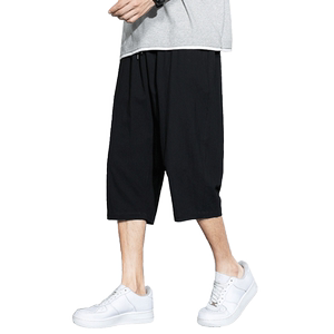 
Huili pure cotton crop shorts men's summer thin style cool and comfortable wide-leg straight sports and casual mid-pants