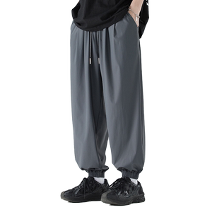 
Pull back ice silk pants men's summer thin 2026 new loose drape casual pants boys' leg-tie sports pants