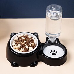 Cat Bowl with Slanted Mouth, Dog Bowl, Cat Food Bowl, Double Bowl, Stainless Steel, Automatic Water Refill, Pet Bowl, Two-In-One Drinking and Feeding Device
