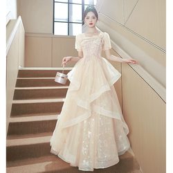 Champagne-Colored Evening Dress for Women, Elegant and Luxurious, Niche High-End Hostess Dress, Coming-Of-Age Ceremony, Birthday Performance, Tutu Dress