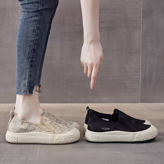 
Lace fisherman shoes for women in summer 2025 new mesh soft sole breathable one-foot lazy single shoes maternity women canvas shoes