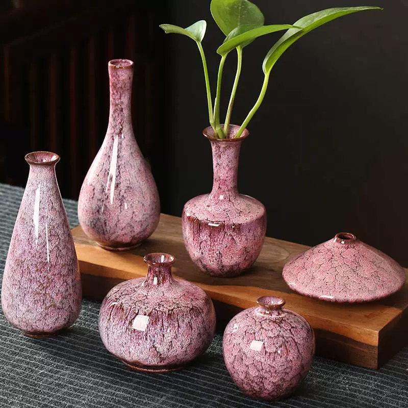 流釉窑变蓝色陶瓷花瓶摆件家居装饰素烧白花瓶花插三件套装跨境-Taobao 