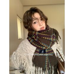 High-End Casual Style Plaid Scarf for Women, French-Style Warm Scarf, Classic Couple's Plaid Color-Blocking Warm Neck Scarf