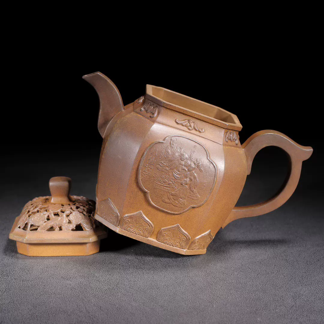 中国古美術・原礦底槽清・燕亭製陶紋・供春（高温窑变）紫砂壺・紫泥急須・茶壺・賞物 中国古美術・原礦底槽清・燕亭製陶紋・供春（高温窑变）