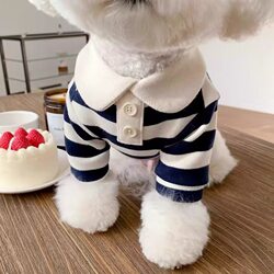 Striped Polo Shirt for Small Dogs, Spring Thin Clothing for Teddy, Bichon, Schnauzer, Pet Cats, and Small Puppies