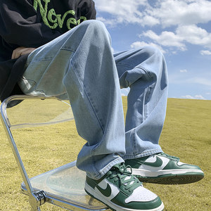 Large size 300*0.5kg jeans men's loose straight casual pants autumn retro wide -leg pants INS high street 痞 帅 pants
