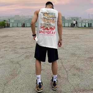 
Extra large size 300*0.5kg American high street trendy brand letters pure cotton vest vest T-shirt men's summer loose sleeveless top