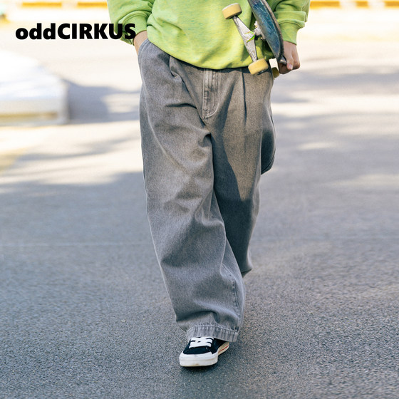 
oddCIRKUS jeans Japanese street gray washed jeans loose denim trousers for men and women