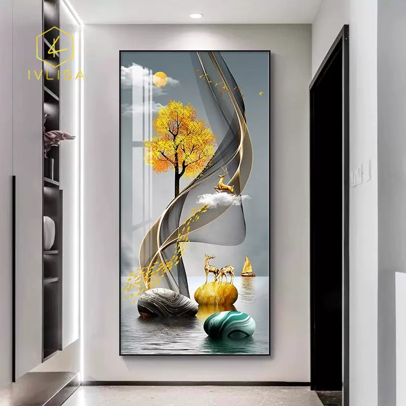 走廊玄关装饰画现代简约客厅入户进门玄幻墙壁画竖版背景墙挂画-Taobao 