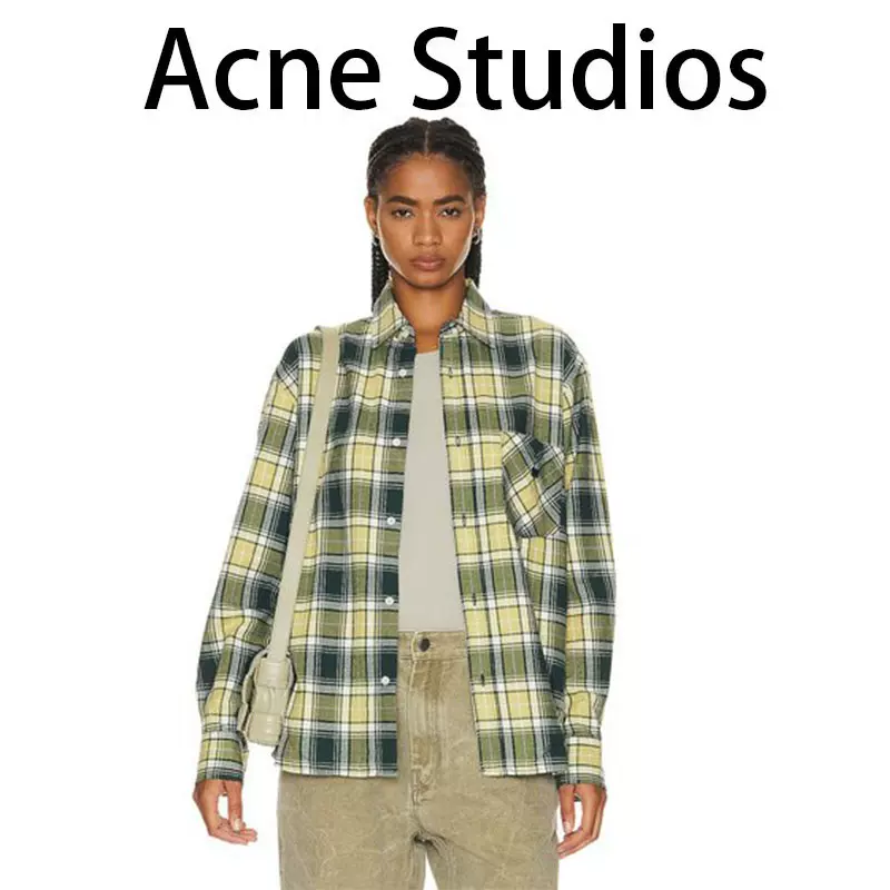 Acne Studios早秋新款迷你笑脸格子条纹男女同款休闲纽扣长袖衬衫-Taobao Singapore