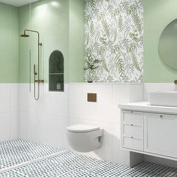 Avocado Green Retro Bathroom Toilet Wall Tiles French-Style Bathroom Tiles Balcony Non-Slip Floor Tiles Small Floral Tiles for Toilet